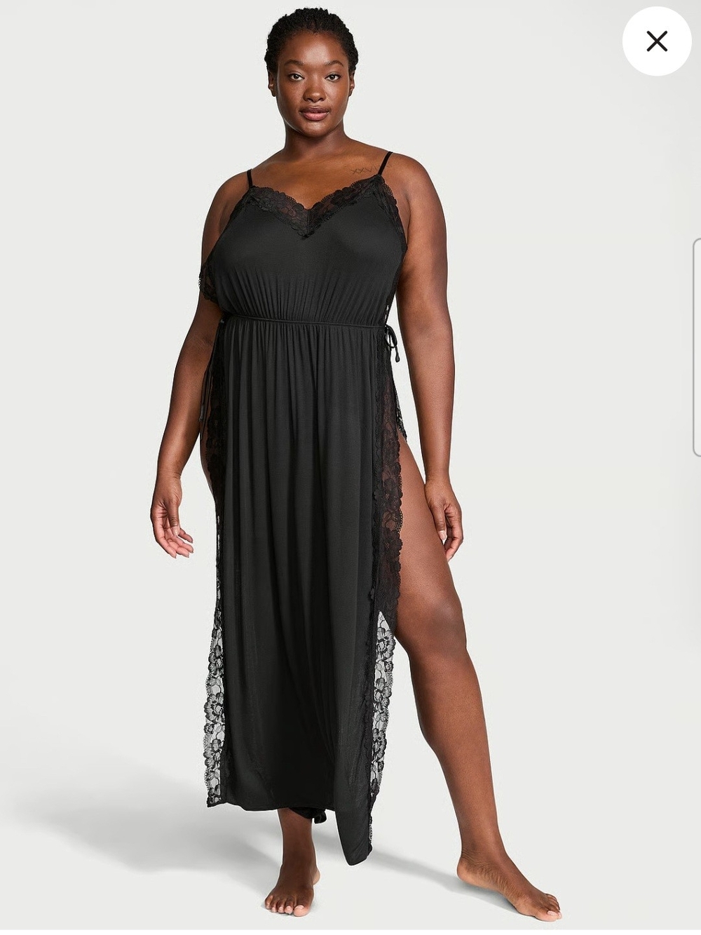Victoria's Secret Black Lace-Trim Maxi Chemise